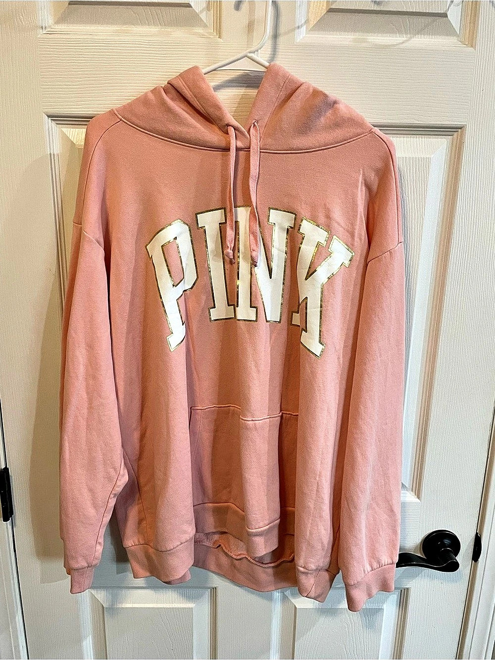 Victoria’s Secret PINK Hoodie Women’s XL Blush Pink Gold Logo Pullover